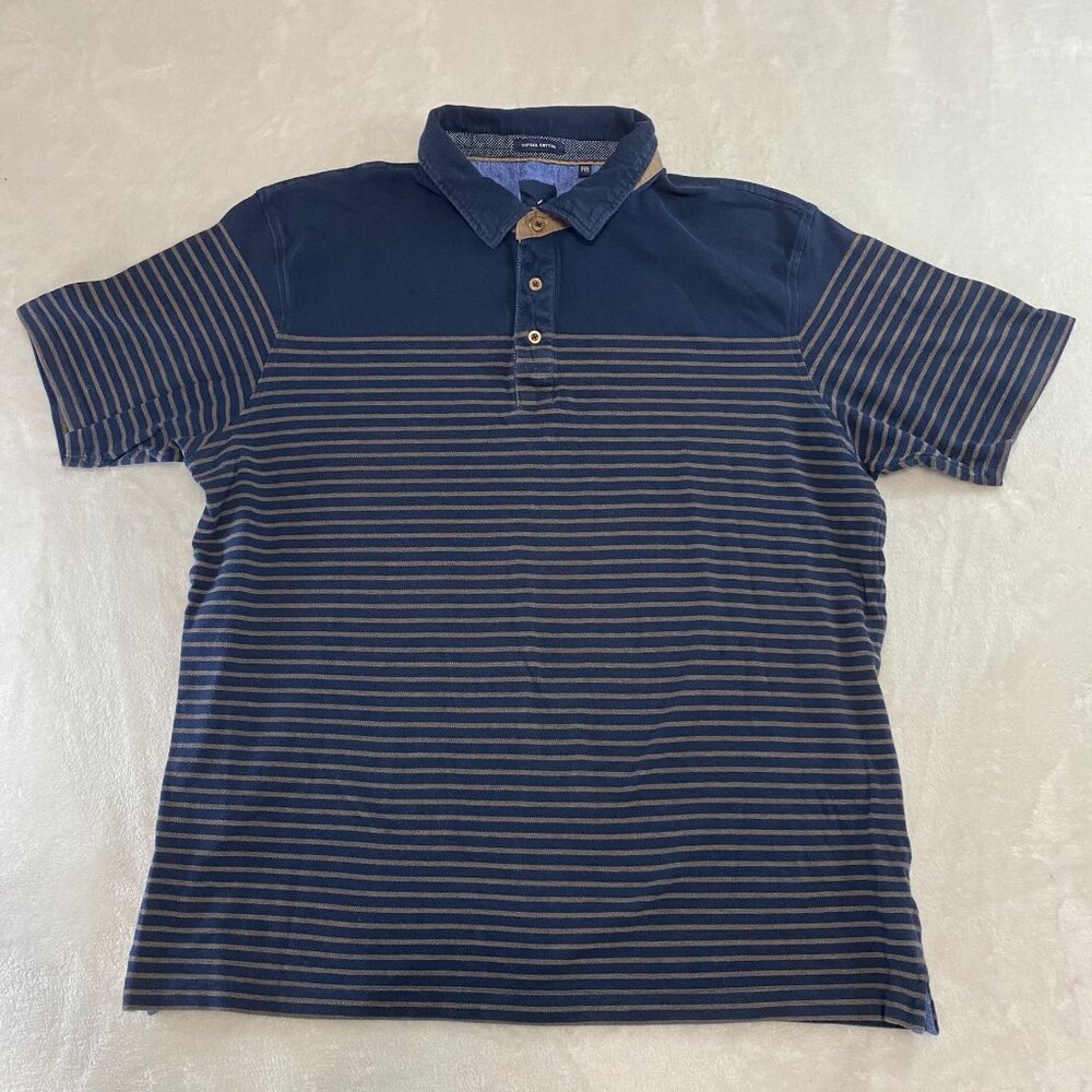 Daniel Hechter Paris Men's Shirt XXL Brown Navy Stripe Polo Golf Supima Cotton